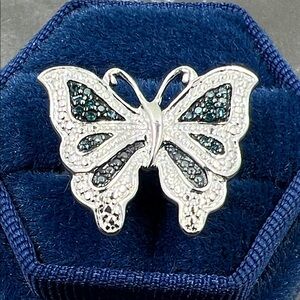 Vintage 925 Sterling Blue Diamond Butterfly Ring